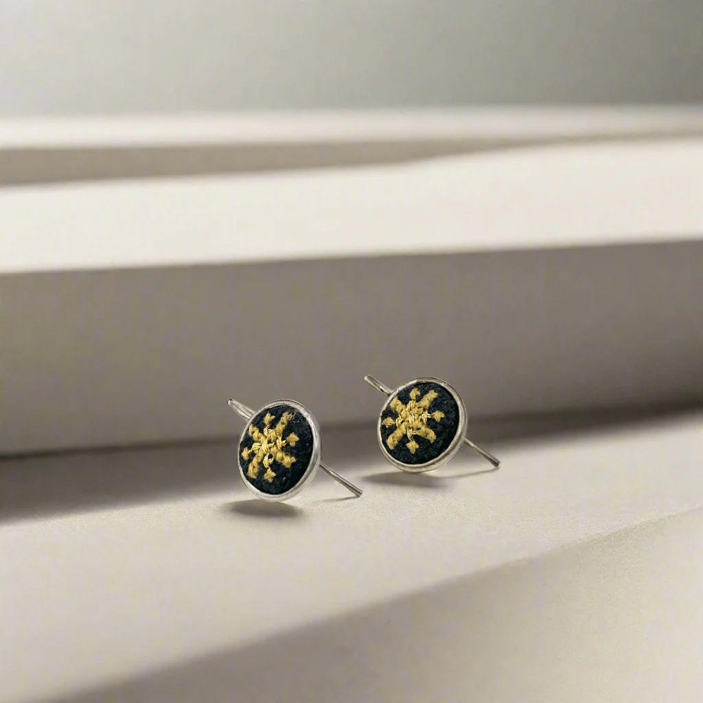 Arabesque Olive Green Silver-Plated Dainty Raya Earrings - Image 2