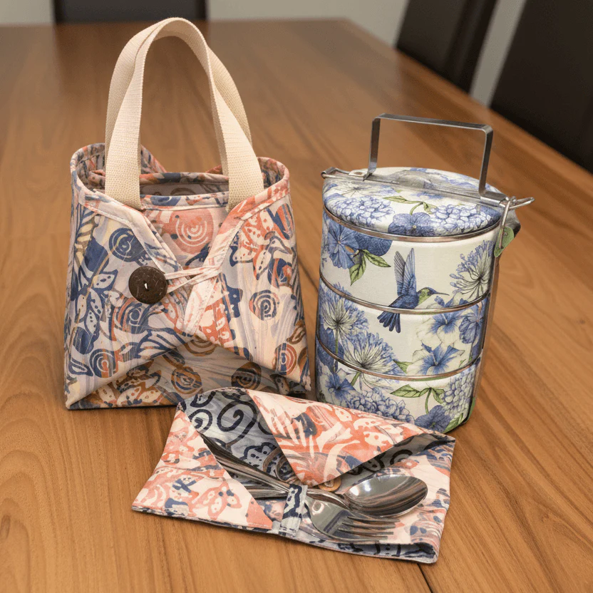 Decoupage 3-tier Tiffin with Batik Carrier - Image 6